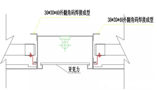 透光灯铝单板带勾搭板节点处理示意图